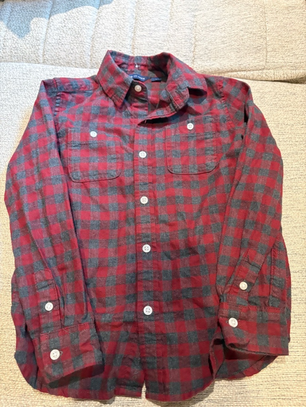 Janie and Jack Red and Gray Plaid Button-Down Shirt